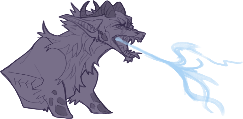 A feral Arcanus breathing summoned element from its mouth