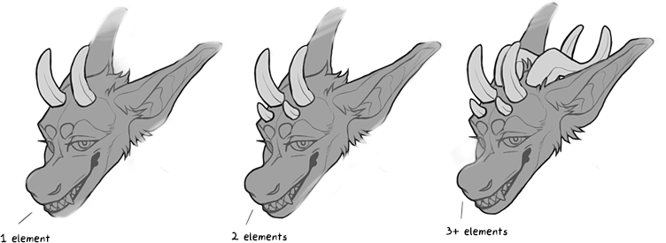 Three Arcanus heads showing one, two, and three horn traits