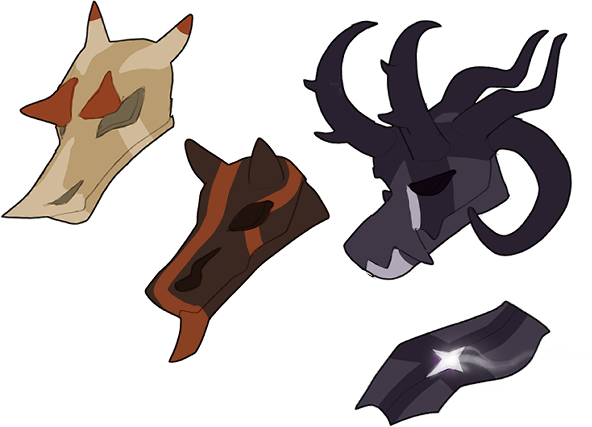 Examples of unique Arcanus masks, including one with a glowing inset