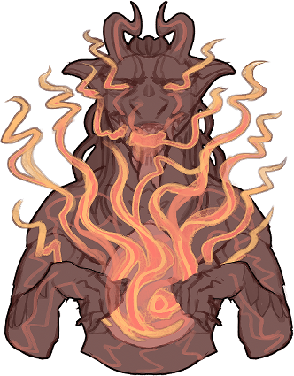 A powerful Arcanus losing control as their core spills outward in fire