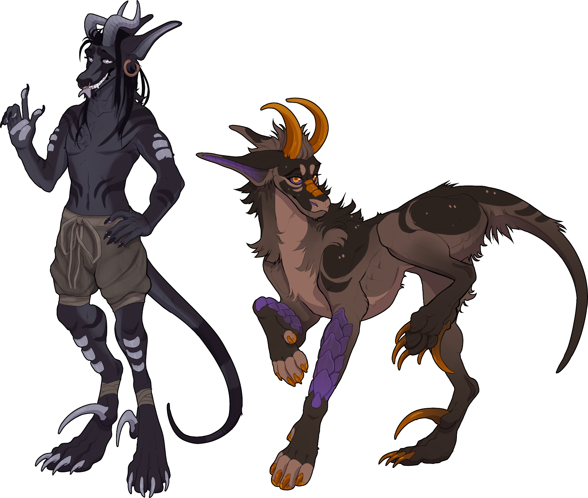 Two further Arcanus — an anthro figure and a feral figure with contrasting colour patterns