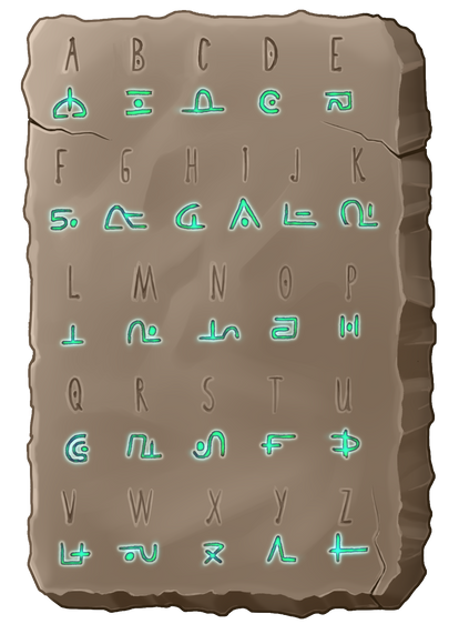 The 26 glyphs of the Ethoran runic alphabet