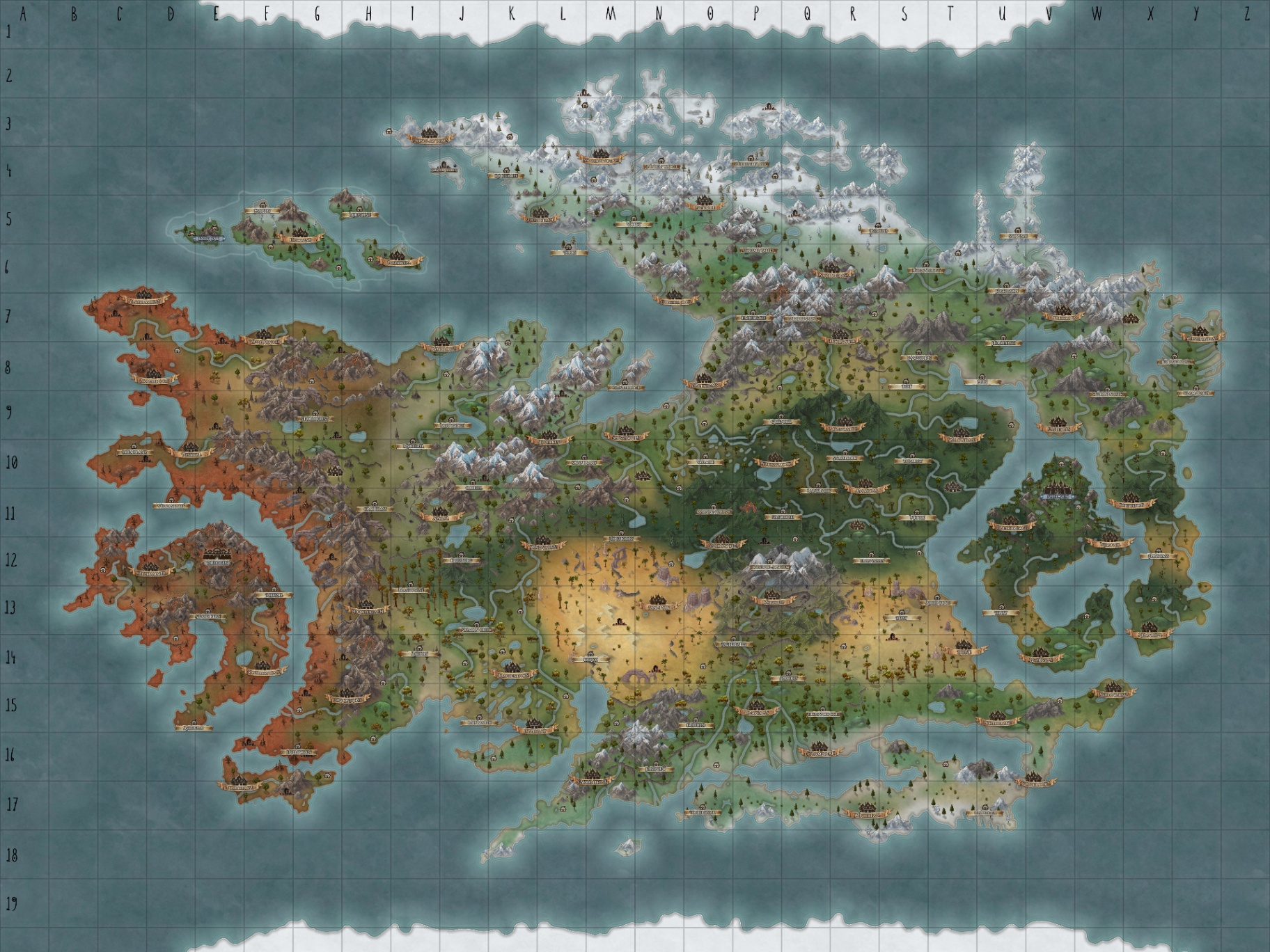 A hand-painted map of the world of Ethora