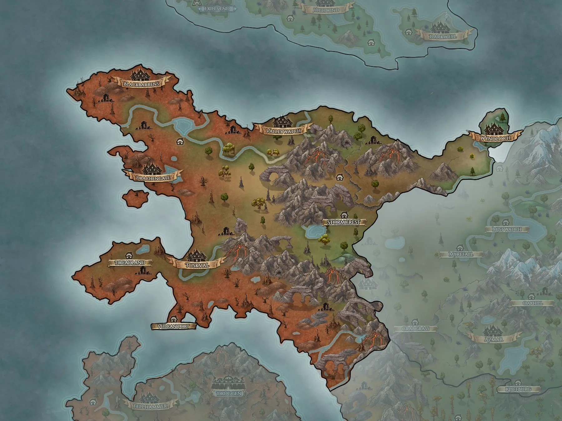 Map closeup of Korvash